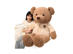Urso de Pelúcia com Moletom, Boneco Fofo e Macio, Brinquedo Decorativo de Companhia Caqui CHABERLU
