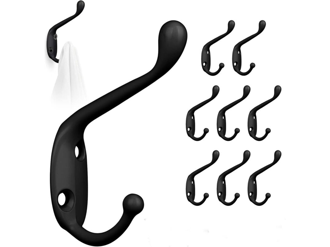Conjunto De 8 Ganchos De Metal Retrô, Pretos, Estilo Vintage, Com Dois Ganchos E Parafusos, Para Parede, Ideais Para Casa, Casa De Banho E Cozinha
