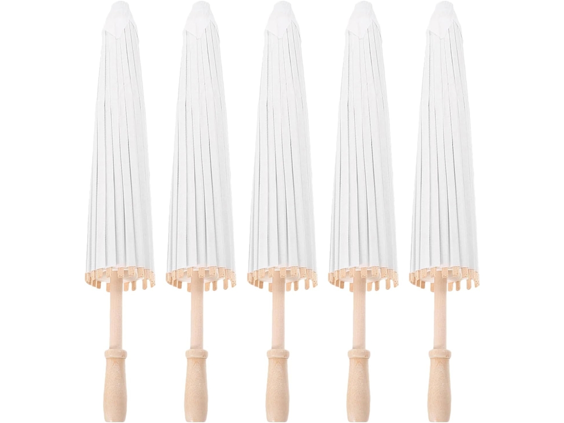 Conjunto de 5 Garneck Guarda sóis Papel Branco com Acabamento Brilhante, 60 Cm , Tradicionais (23,6 Polegadas)