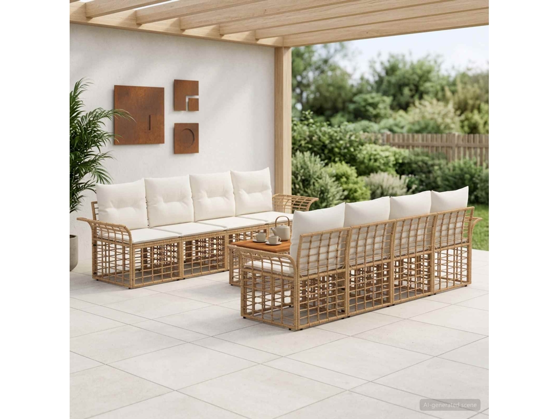 Vidaxl Conjunto De Sofás Para Exterior 9 Unid. Natural E Branco Creme