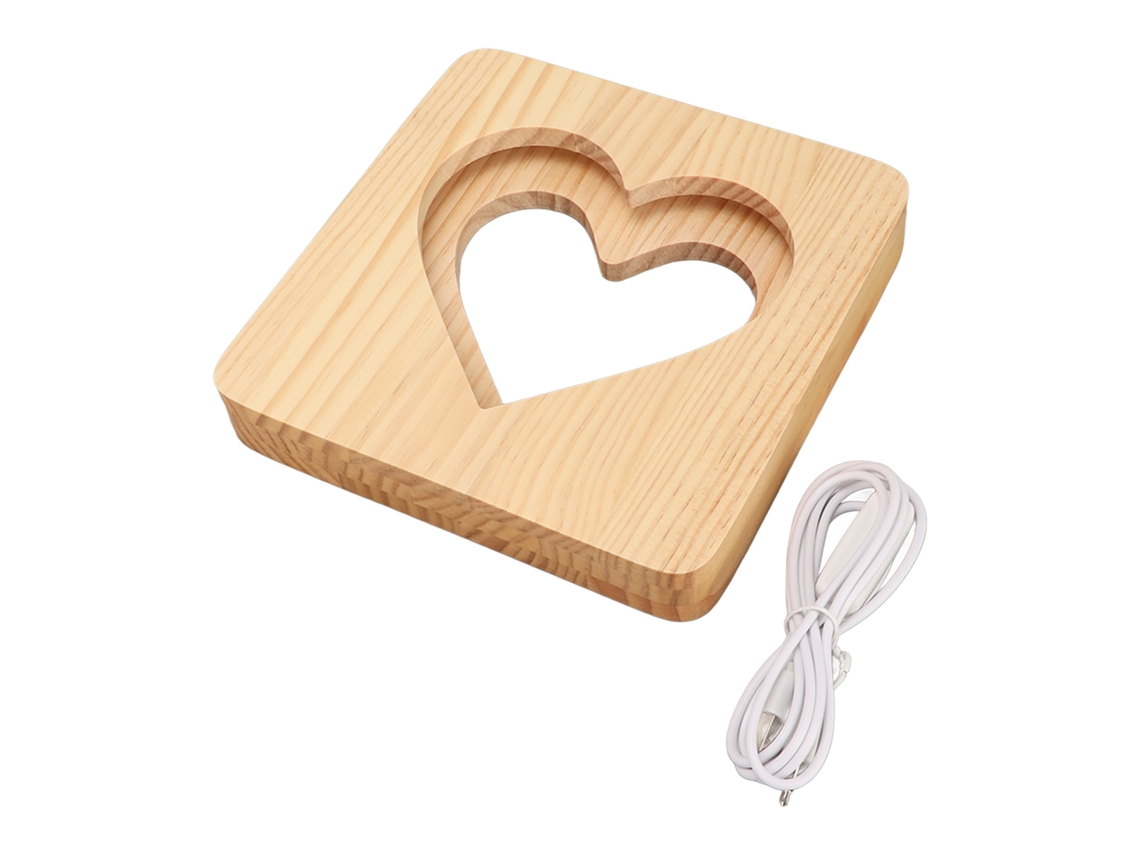 Lâmpada Led 3d Madeira Coração Ambiente Quente Usb