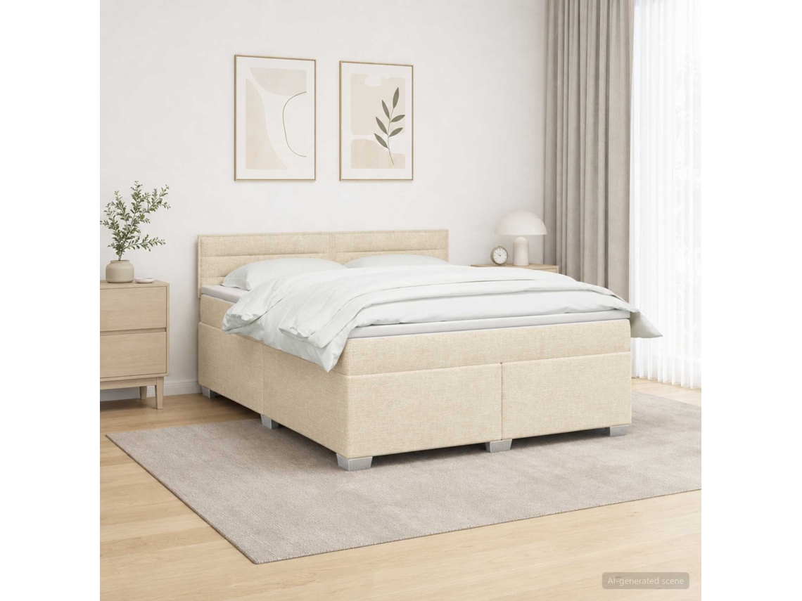Vidaxl Cama Box Spring Com Colchão E Led Creme 140 X 200 Cm Tecido