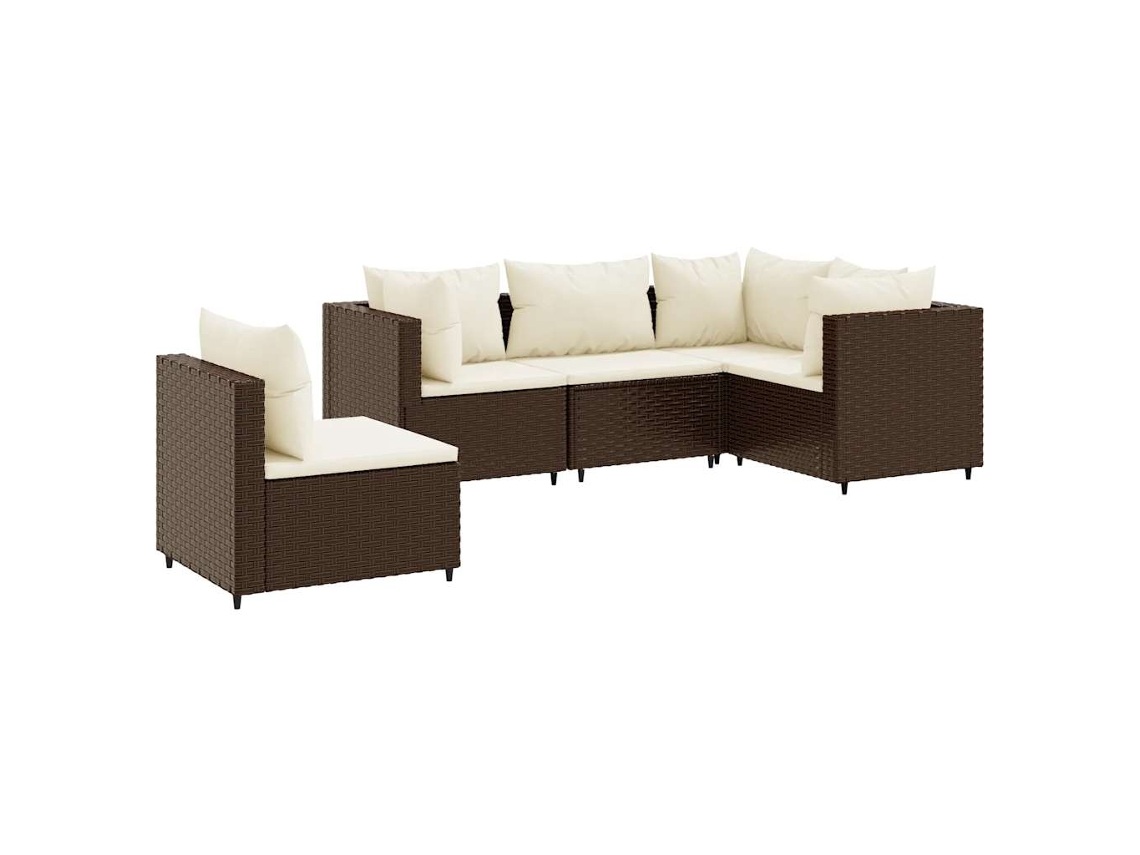 Conjunto 5 lounge jardim c/ almofadões VIDAXL vime PE castanho