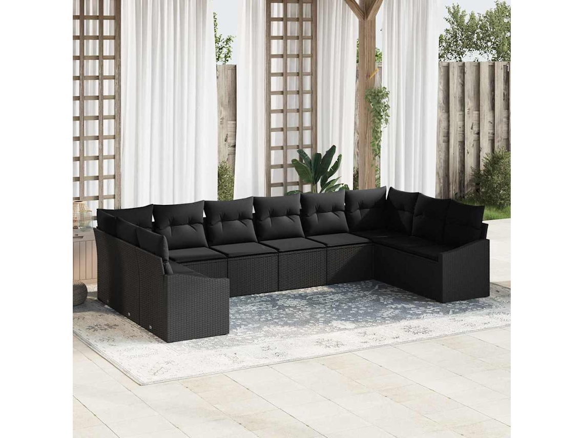 Vidaxl Conjunto De Sofás 10 Unid. Preto Vime Pe
