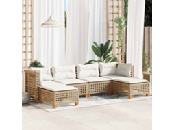 Vidaxl 6 Pcs Conjunto De Sofás P/ Jardim Com Almofadões Vime Pe Bege