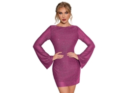 Vestido Mini De Manga Longa Com Brilhos, Sem Costura, Decote De Costas, Sexy E Elegante Para Festas E Saídas Noturnas Rosa Choque