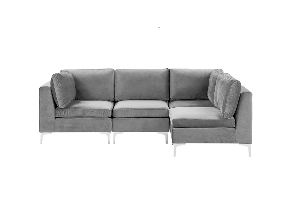 Sofá Esquinero Izquierdo De 4 Plazas Beliani Evja De Terciopelo Gris 235x150x84