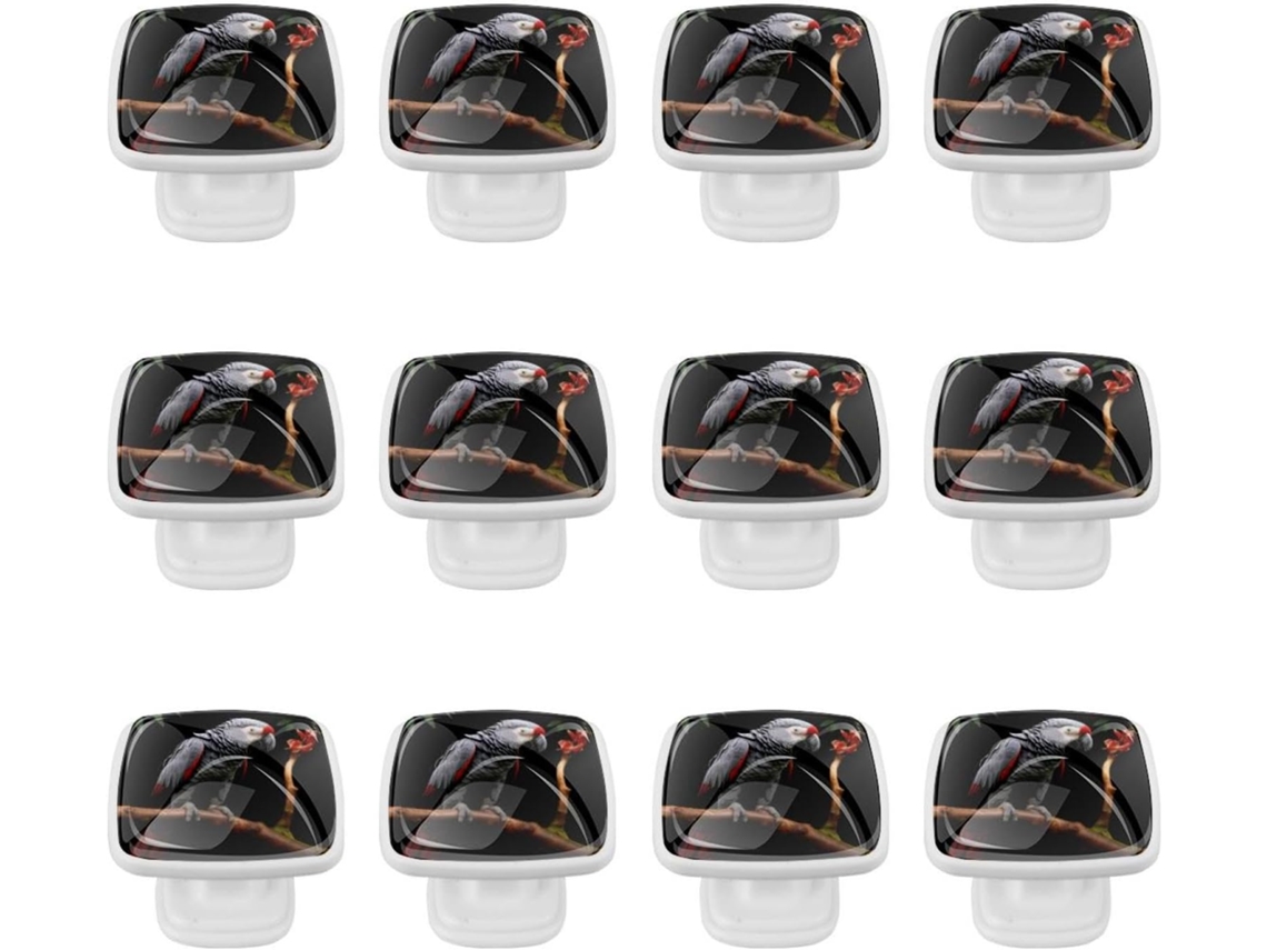 Puxadores Quadrados Para Gavetas De Cômoda, Puxadores Para Armários De Cozinha, 12 Peças, Desenho De Papagaio Cinza