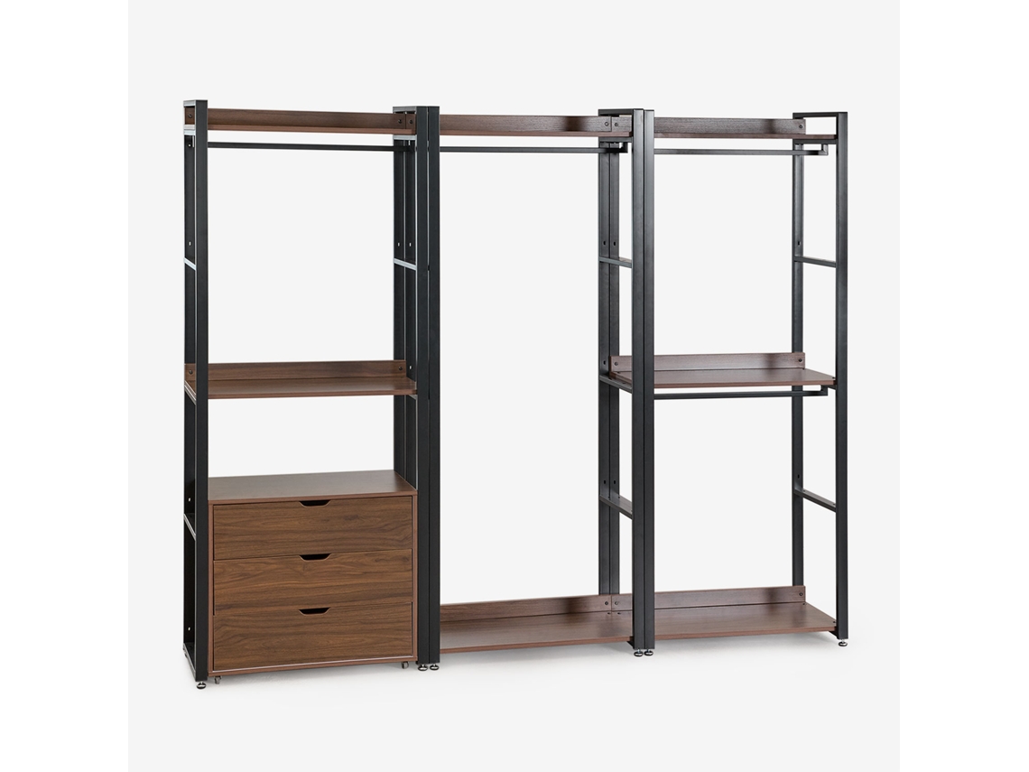 Armário Modular Aberto De 3 Peças Com Gavetas Em Aço E Madeira Ariaster Mdf Folheado A Melamina Preto Sklum