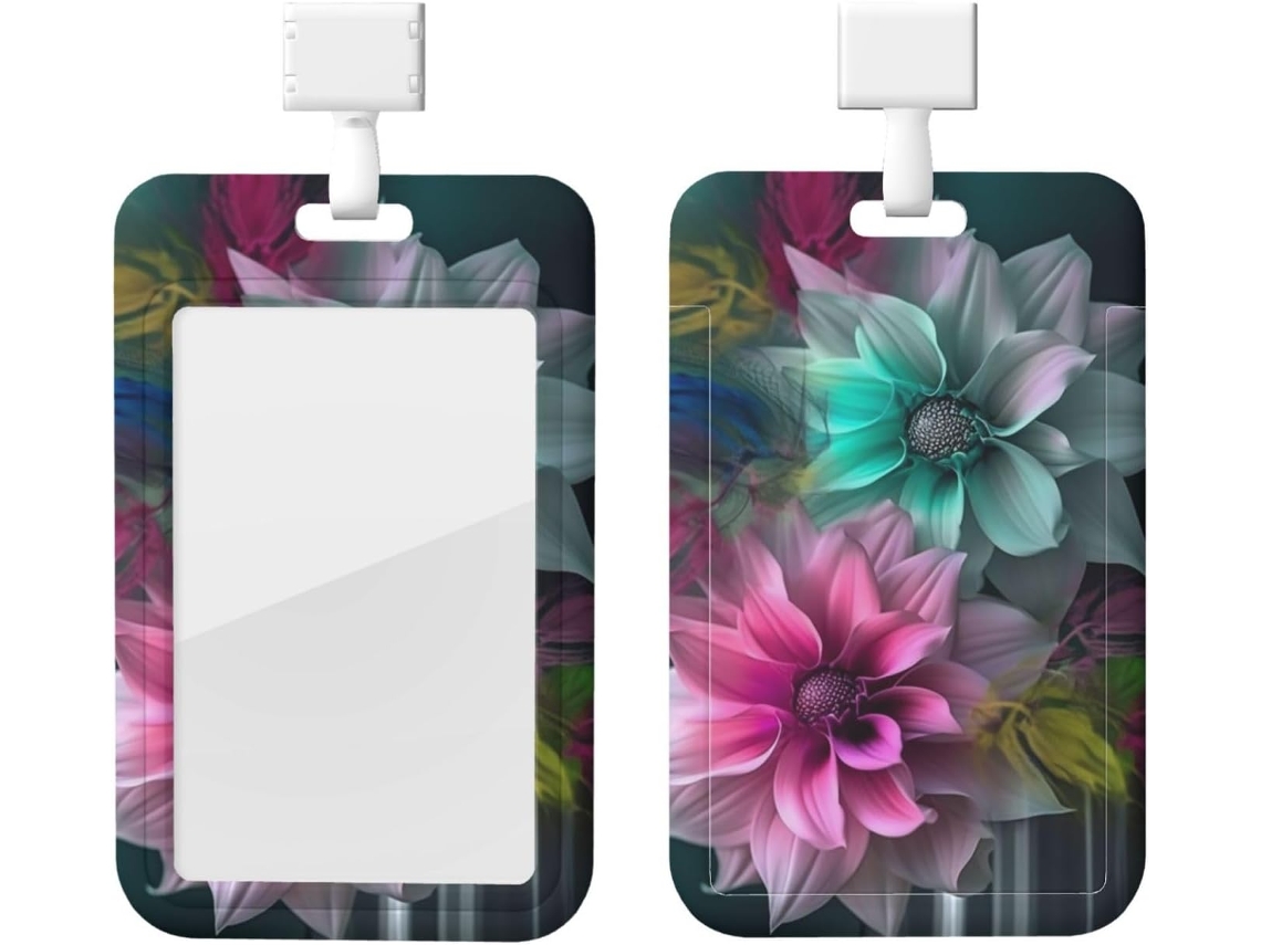 Porta-cartões com flores delicadas, protetor vertical com cordão, cartões com camada plástica impermeável, porta-cartões