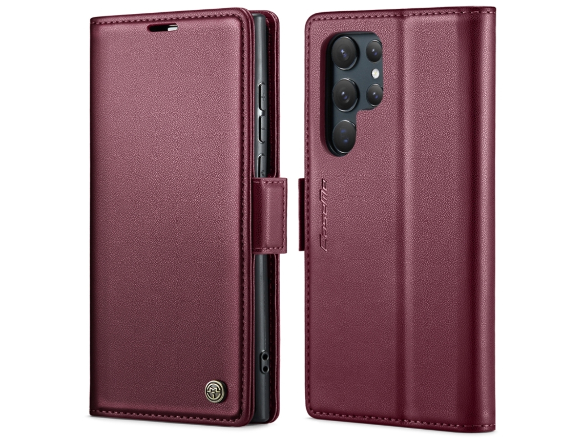 Capa Para Samsung Galaxy S24 Ultra Borboleta Fivela Litchi Textura De Telefone De Couro Rfid Antirroubo Vinho Vermelho