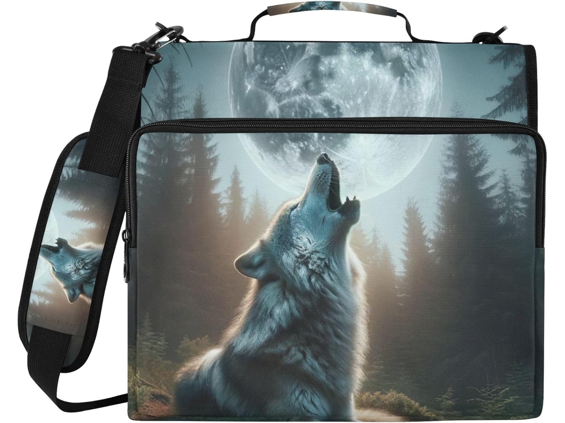 Howling Wolf Moon Pasta De 3 Argolas, Organizador Resistente À Água Trabalhos Escolares E Laptop De 14 Polegadas