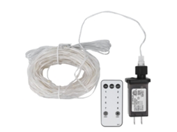 Cordão de luzes LED transparente 2026, 23m, 200 LEDs, com controle remoto, branco quente, para decoração externa, festas e feriados.