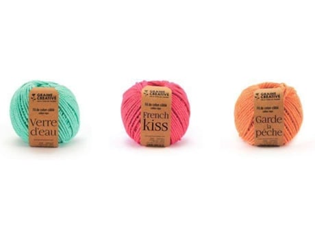 3 Bobinas de Fio de Algodão GRAINE CRÉATIVE para Macramé - Pastel