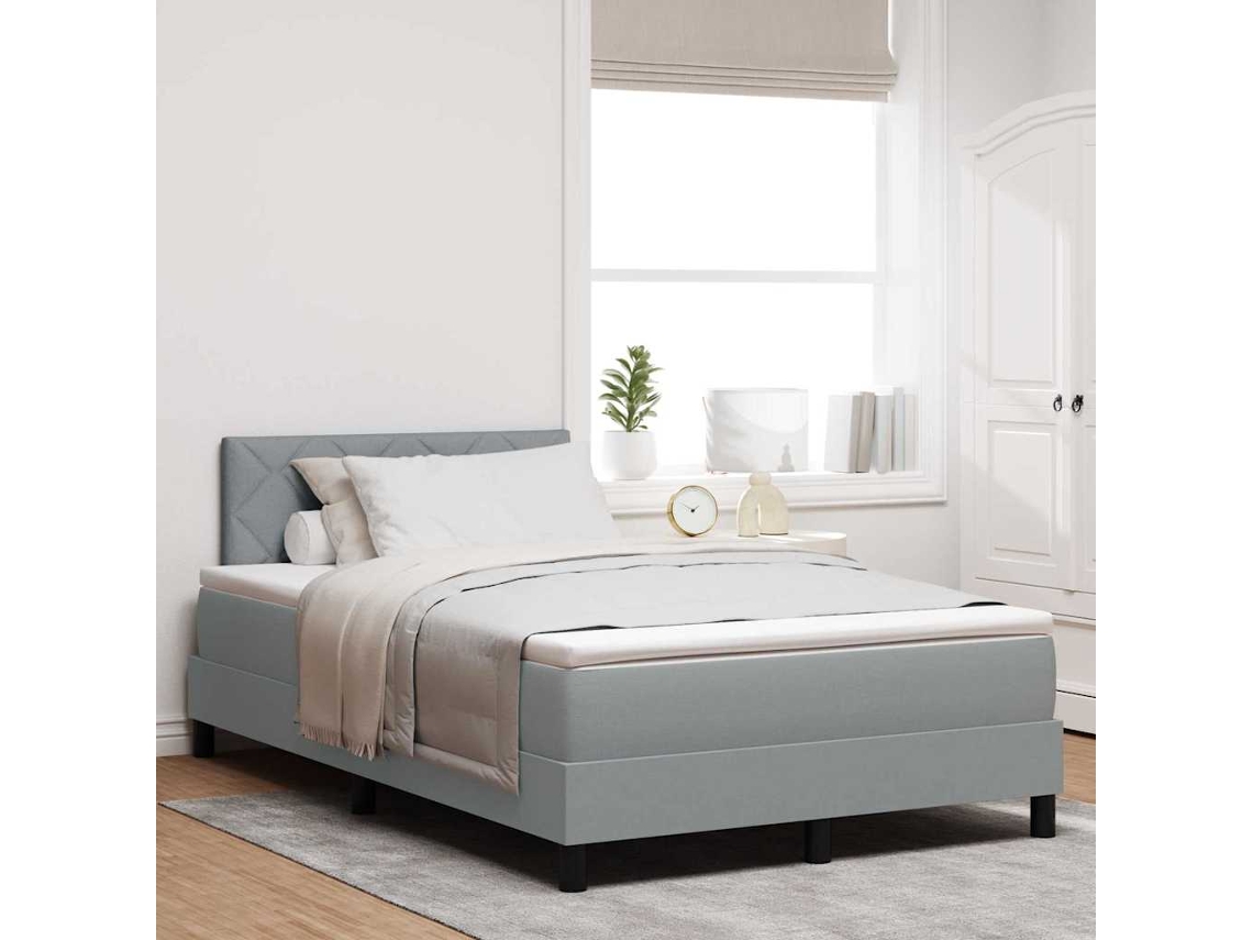 Vidaxl Cama Box Com Cabeceira Cinzento-claro 120 X 190 Cm Tecido