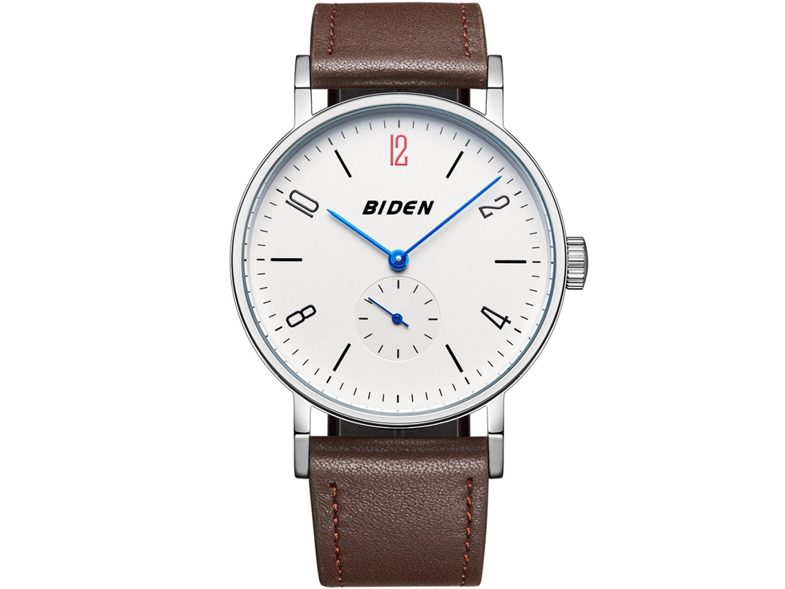 Relógio de pulso masculino casual de quartzo com pulseira de couro PU e liga metálica (mostrador branco, pulseira marrom)