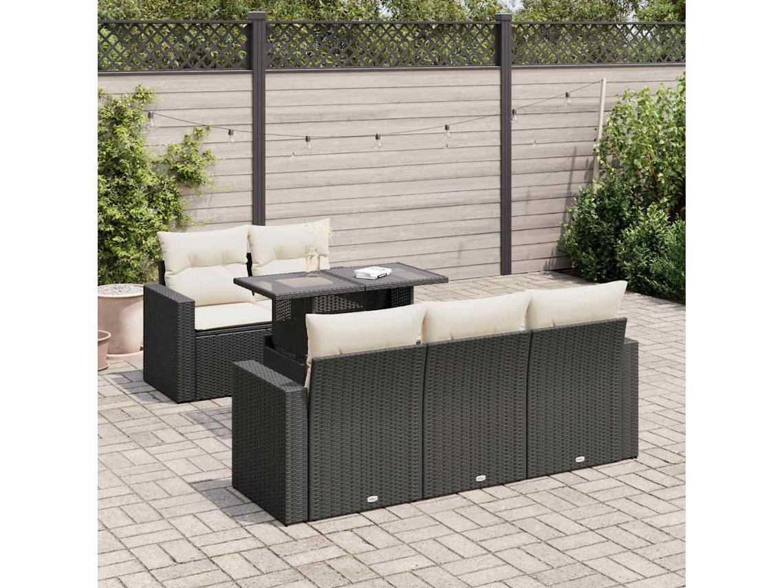 Vidaxl 6 Pcs Conjunto Sofás De Jardim C/ Almofadões Vime Pe Preto