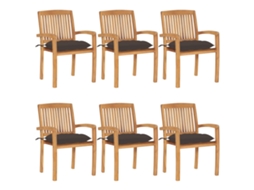 Vidaxl Cadeiras De Jardim Empiháveis C/ Almofadões 6 Pcs Teca Maciça