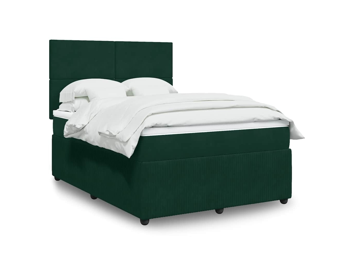 Vidaxl Cama Com Molas/colchão 140x200 Cm Veludo Verde-escuro