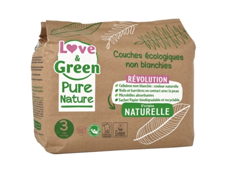 Fralda Ecológica Pure Nature 42 Tamanho 3 Midi 4 a 9 kg LOVE & GREEN