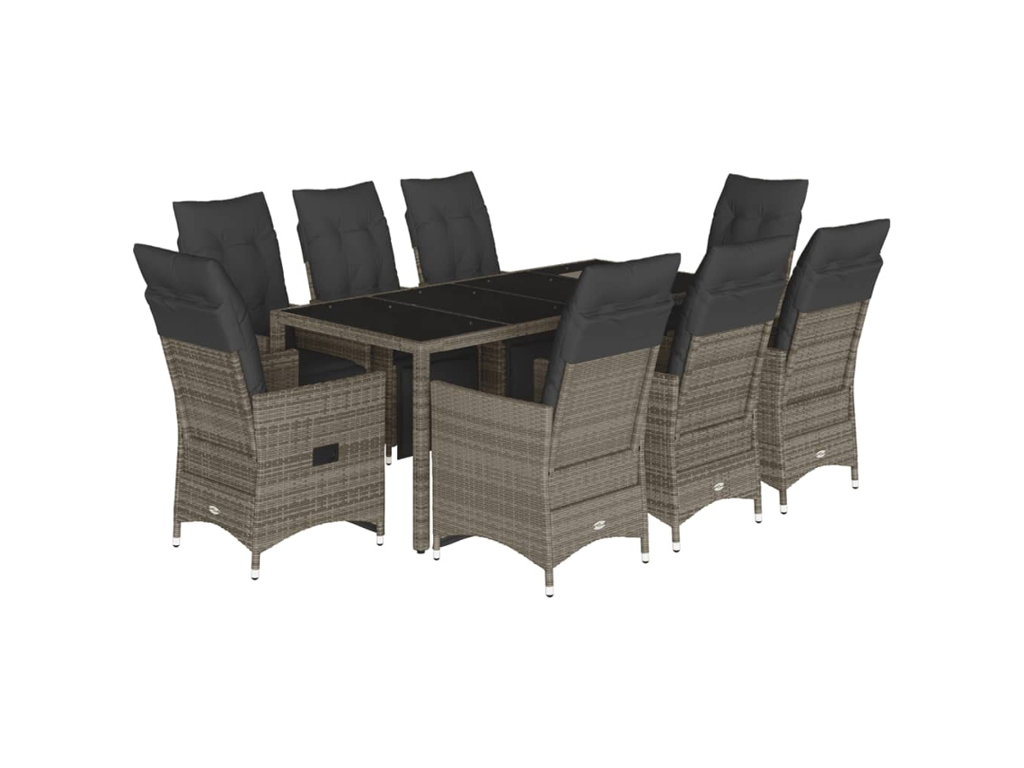 Conjunto de 9 Bistrôs de Jardim com Almofadões Vime Pe Cinzento MAISON EXCLUSIVE