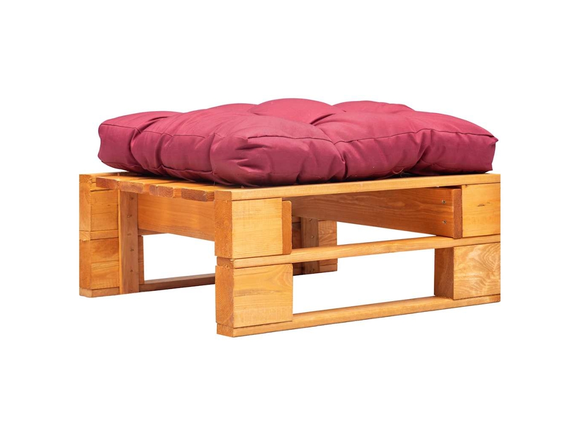 Vidaxl Otomano Paletes C/ Almofadão Vermelho Madeira Castanho Mel