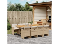 Conjunto 9 Peças Jantar P/ Jardim Com Almofadões Vime Pe Bege Dkd Home Decor