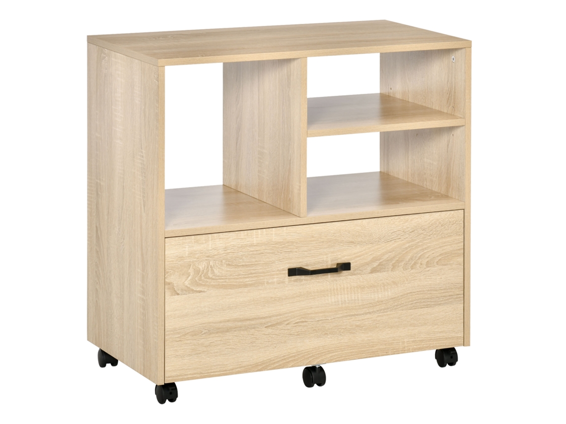 Armário Escritório Multiuso Madeira Cômoda Rodas Suporte Impressora 5 Rodas Gaveta Prateleira 77x40x73cm S/MARCA