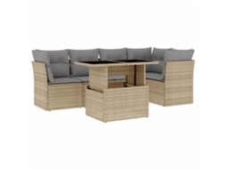 Conjunto de 6 Sofás P/ Jardim com Almofadões Vime Pe Bege MAISON EXCLUSIVE (80x200 cm)