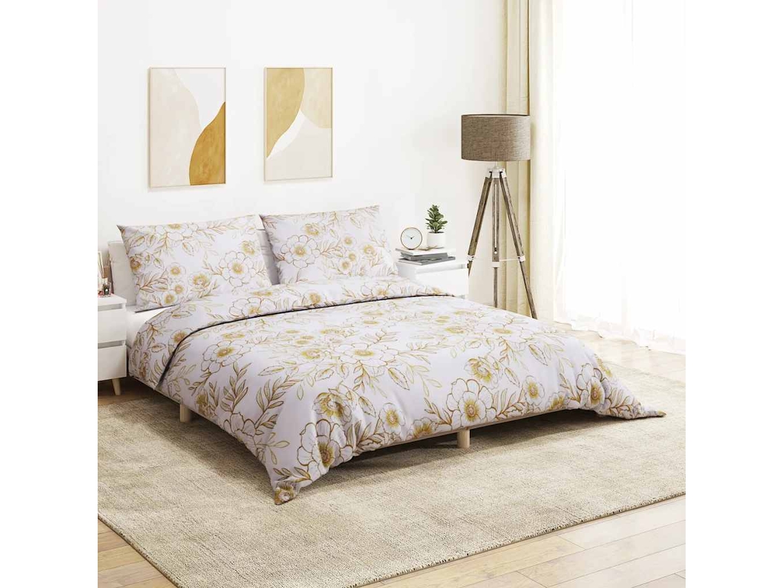 Vidaxl Conjunto De Capa De Edredão 140x200cm Algodão Branco E Castanho
