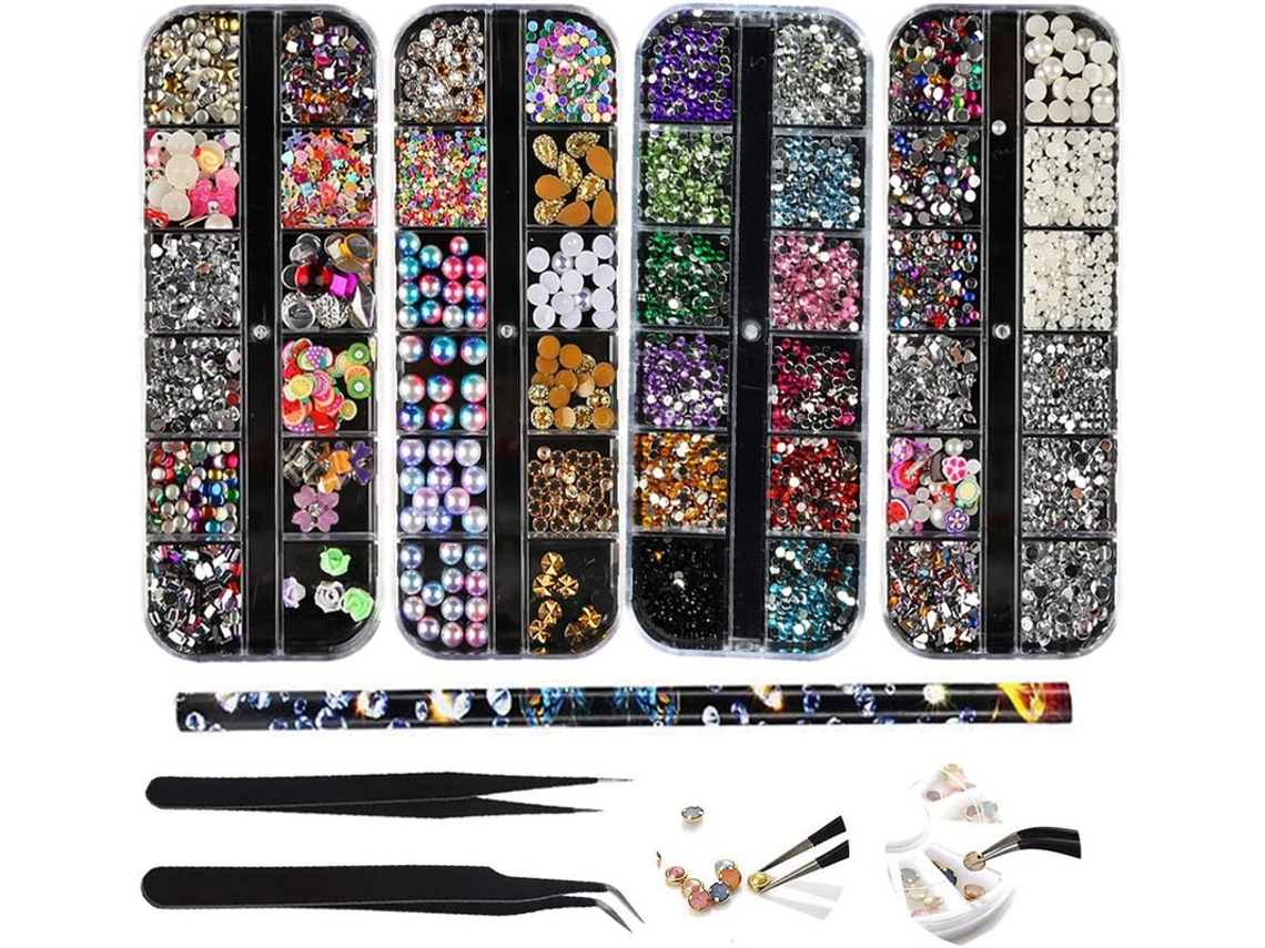 Conjunto De 5 Peças De Strass Para Unhas Com Diversos Designs E 1 Pinça