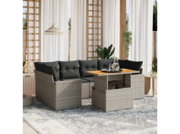 Vidaxl 7 Pcs Conjunto Sofás P/ Jardim C/ Almofadões Vime Pe Cinzento