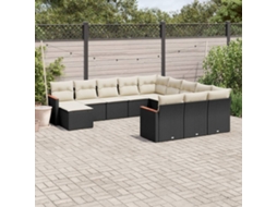 Vidaxl 12 Pcs Conjunto De Sofás De Jardim C/ Almofadões Vime Pe Preto
