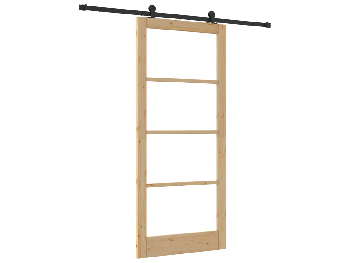 Porta Deslizante Com Conjunto De Ferragens Orkdalmadeira Sólida Natural E Vidro Vidaxl Marrom Madeira De Pinus Maciço (93 X 211 Cm)