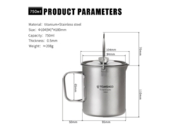 Cafeteira de Pressão de Titânio 750ml para Camping