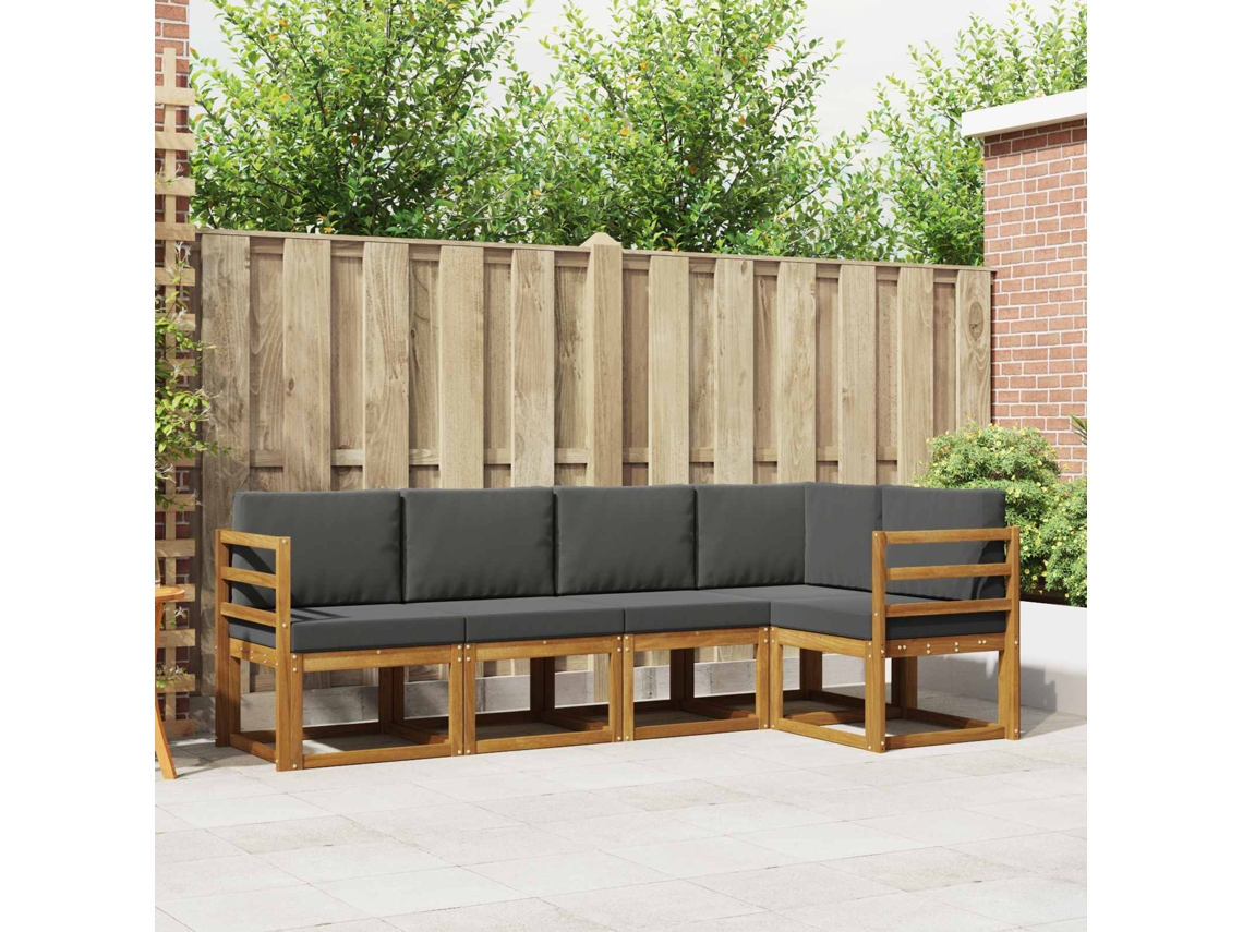 Vidaxl Conjunto De Sofás Para Exterior 5 Unid. Natural E Antracite