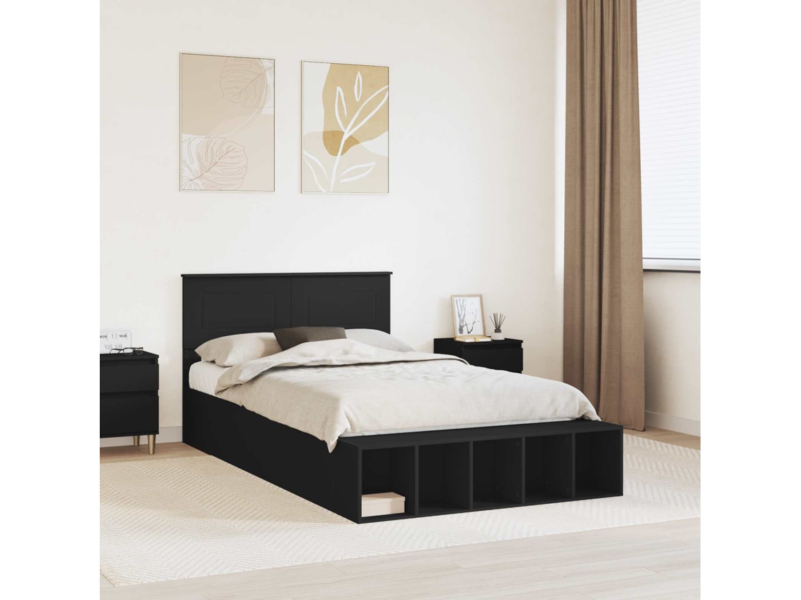 Vidaxl Estrutura Da Cama Preto 135 X 190 Cm Derivados De Madeira