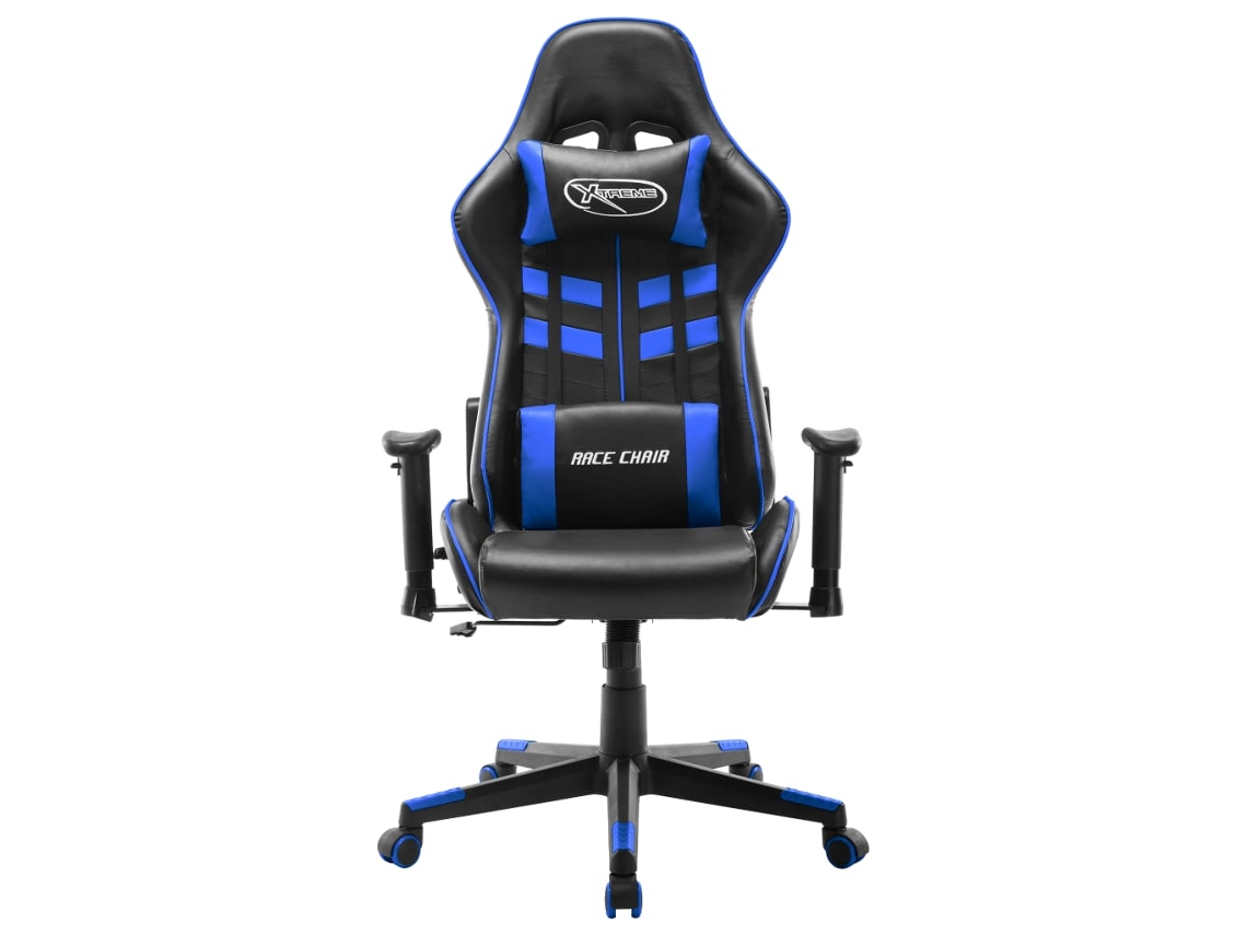 Cadeira De Gaming Couro Artificial Preto E Azul