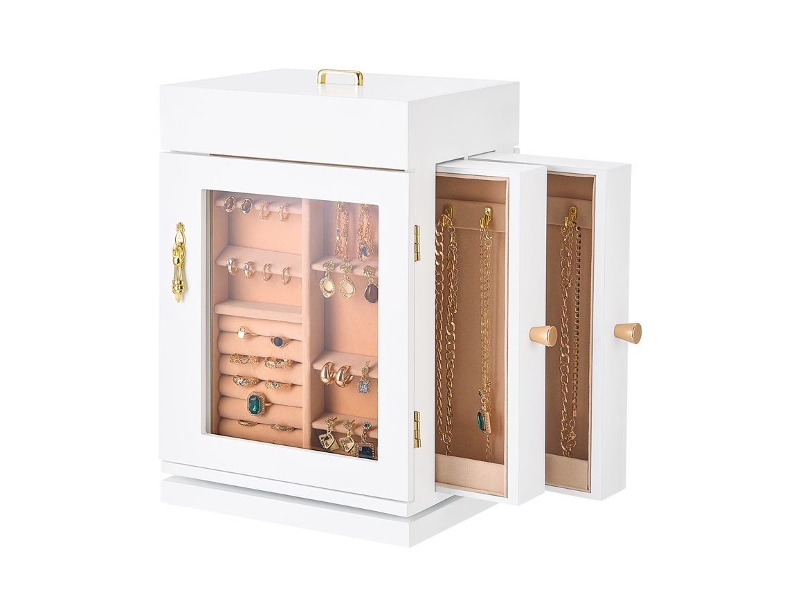 Caixa de joias giratória Vevor 360 graus (237 x 171 x 330 mm) com suporte magnético, branca