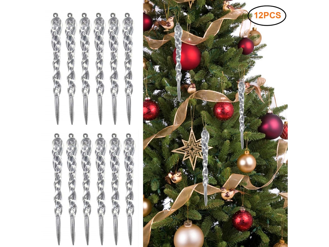12pcs 13cm Gota de Gelo Falsa Simulada Decorativo Pendente para Árvore de Natal | S/MARCA