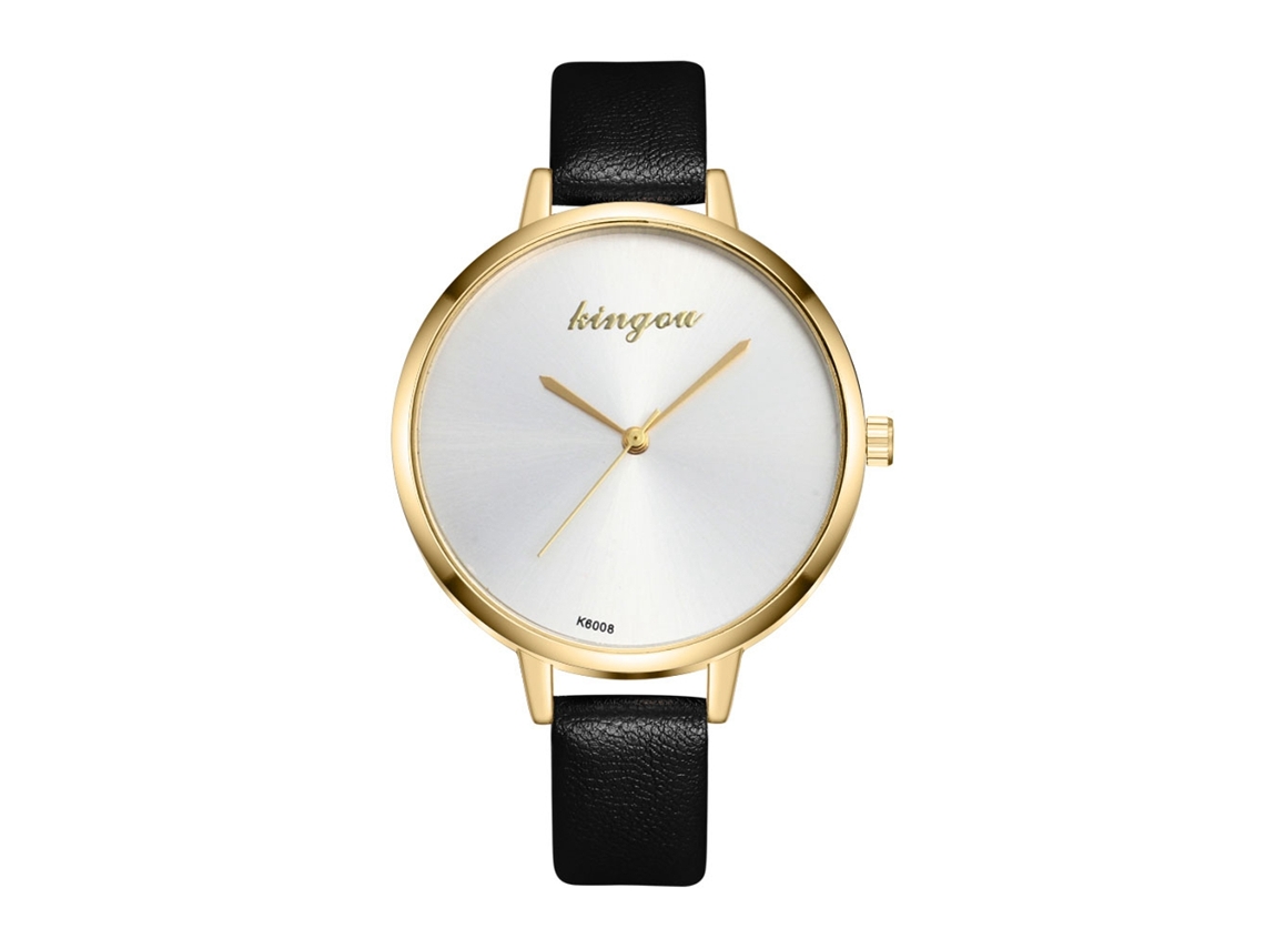 Relógio de Pulso Feminino Analógico de Quartzo com Pulseira Pu Simples Clássico Preto