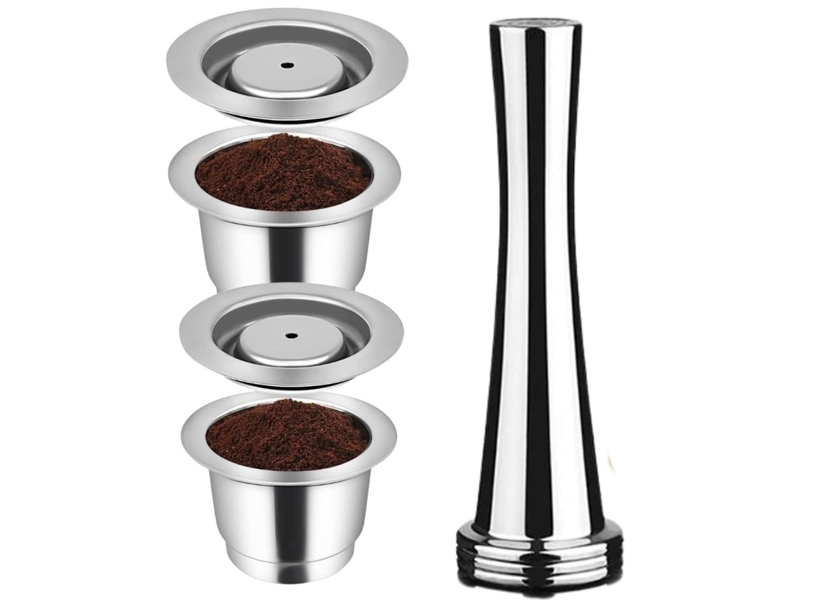 Pack 2 Cápsulas Aço Inox Reutilizável E Compactador Para Nespresso Pixie