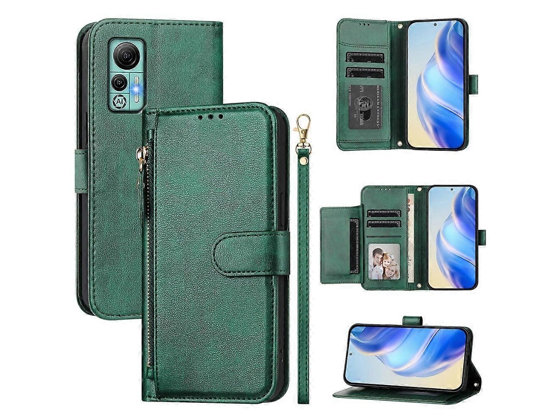 Capa De Celular De Couro Com Zíper E Compartimentos Para Vários Cartões