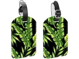 Conjunto De 2 Etiquetas Bagagem Em Couro Sintético Com Estampa Planta Tropical Proteção Da Privacidade