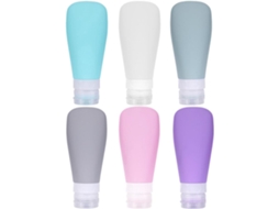 Conjunto de 6 potes de silicone recarregáveis para cosméticos, com capacidade de 90ml cada.