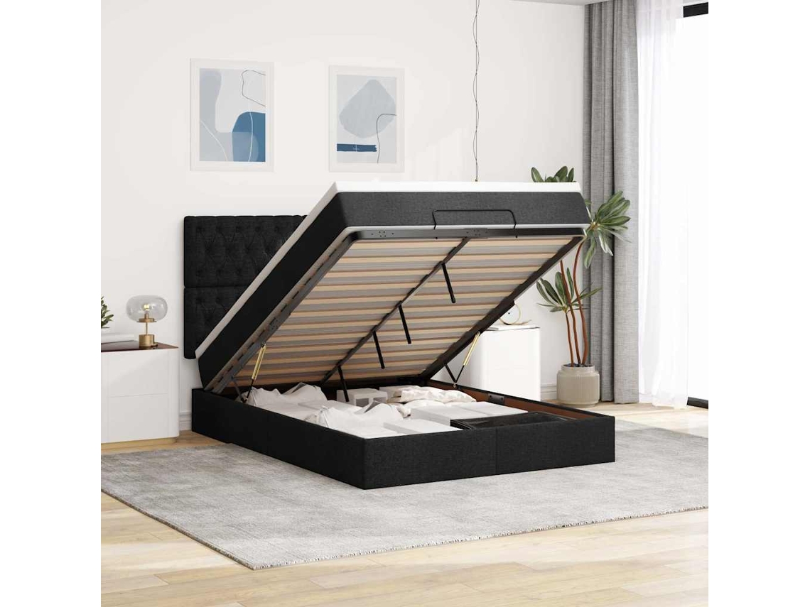 Vidaxl Estrutura De Cama Otomana Com Colchão 140x200 Cm Tecido Preto