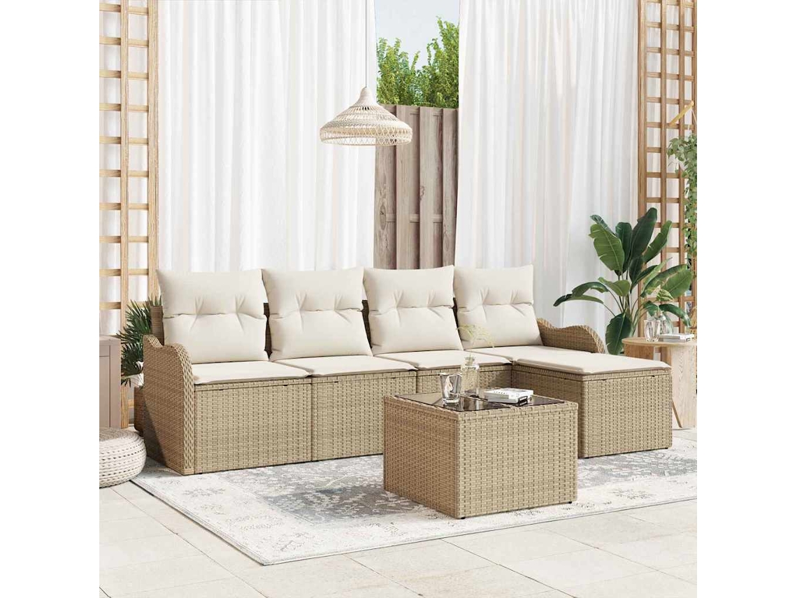 Vidaxl Conjunto De Sofá De Jardim 6 Unid. Bege E Branco Vime Pe