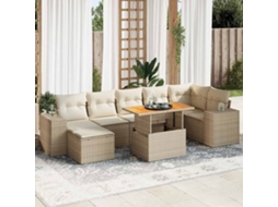 Vidaxl 8 Pcs Conjunto De Sofás P/ Jardim Com Almofadões Vime Pe Bege