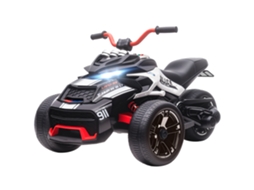 Quadriciclo Elétrico Infantil 12v Preto e Branco (113x74x63 Cm) (2 Motores, 5 Km/h, Faróis, Buzina, Música)