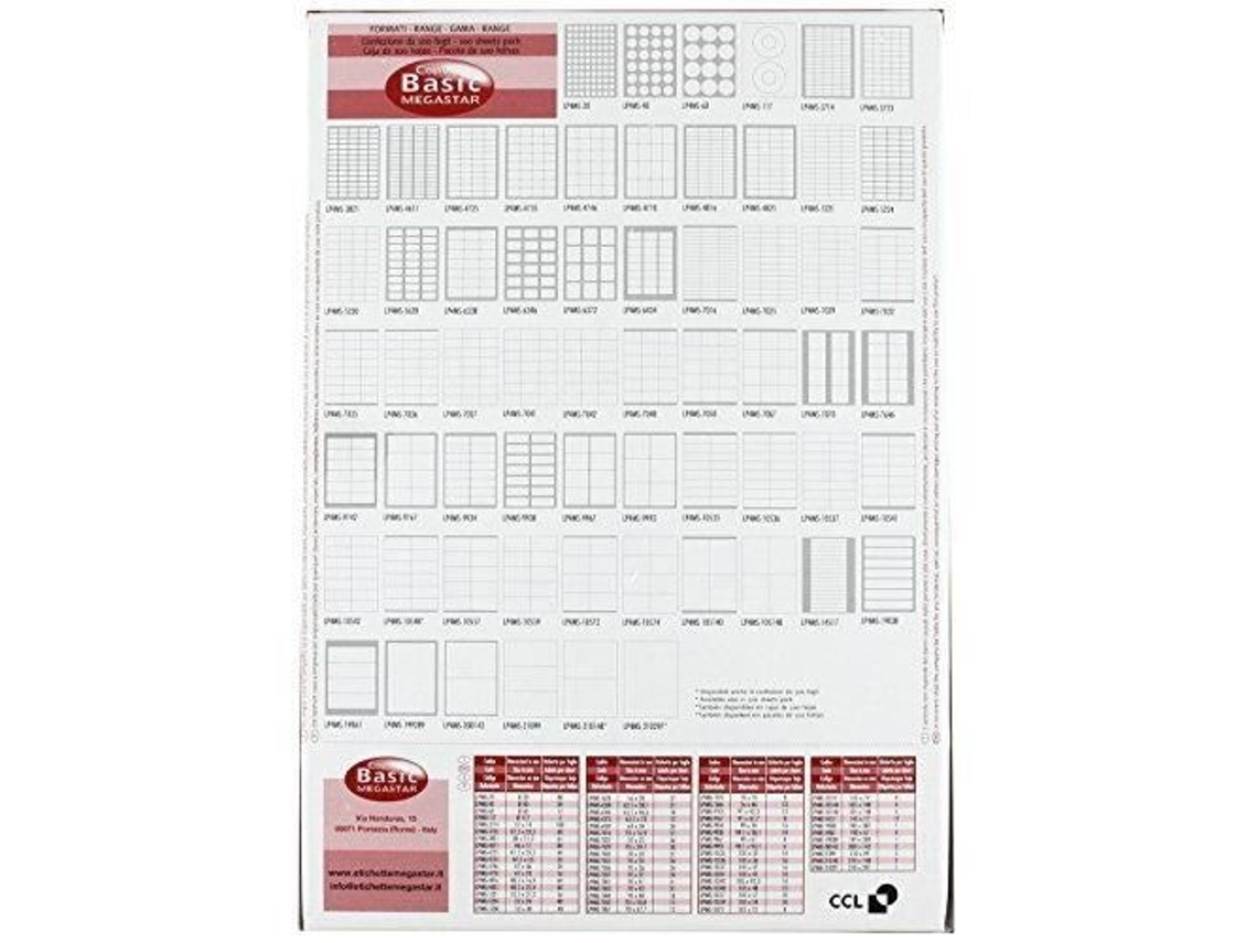 Megastar Lp4Ms-3714 – Pacote de 100 Folhas de Etiquetas Autoadesivas 37 X 14 Mm Brancas